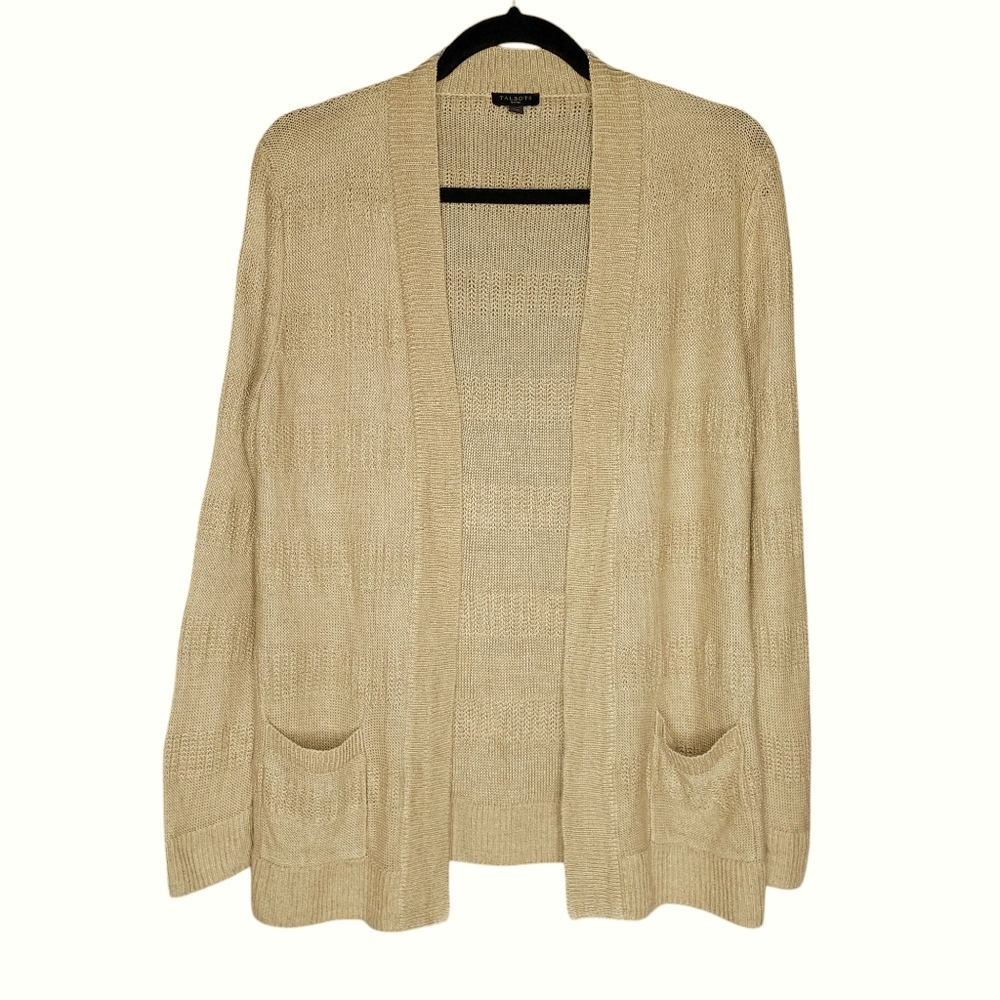 Talbots Petites Women MP Light Gold Beige 100% Linen Transition Cottage Cardigan